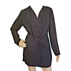 Have Womens Sheer Dress Size S Black Long Sleeve Waterfall Lightweight Belt T46